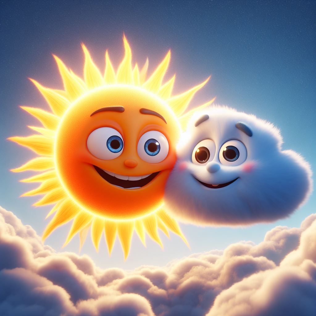 sun and cloud as friends on the sky