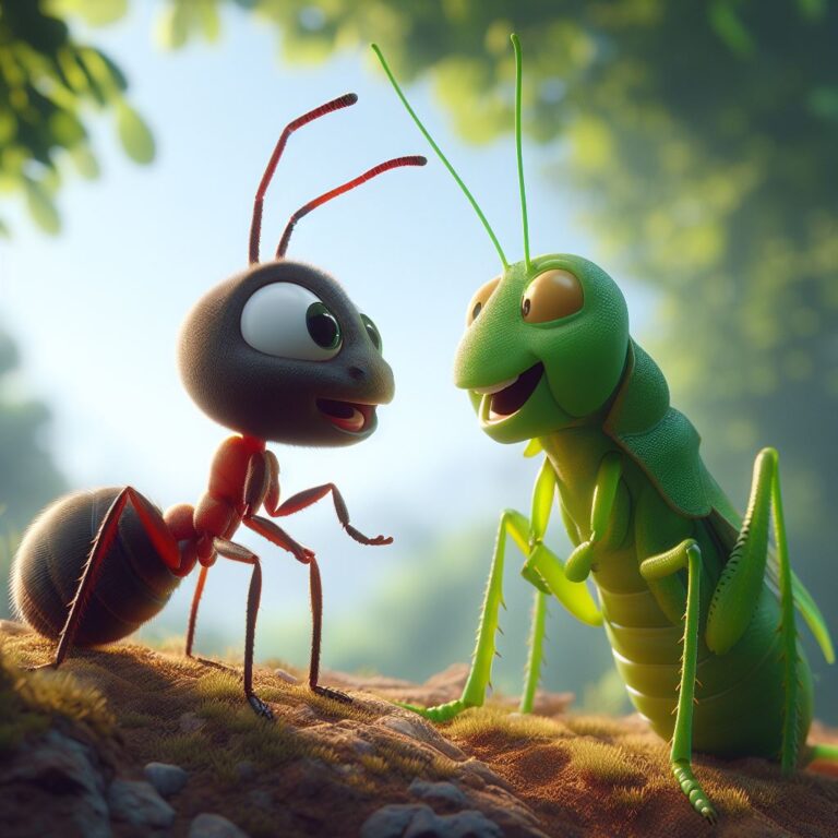 an ant and a grasshopper talking