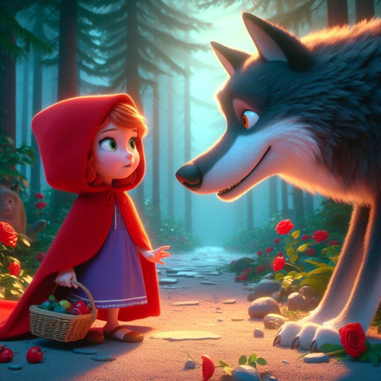 little red riding hood talking with a wolf