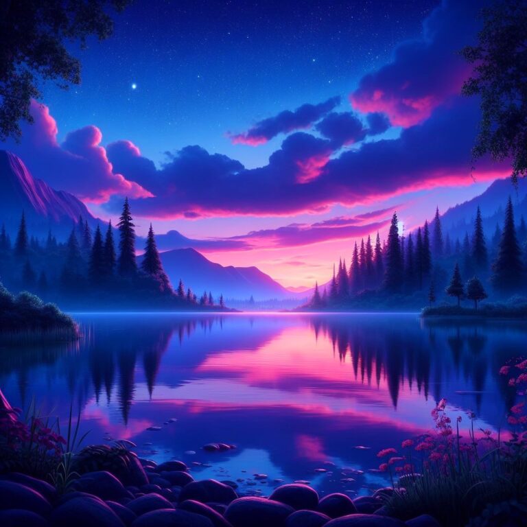 Twilight sky reflecting over a calm lake