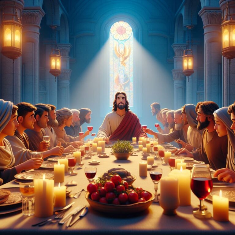Jesus having supper with people, Bible Story