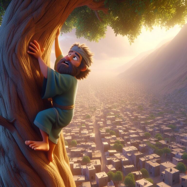 a man climbing tree, Bible story
