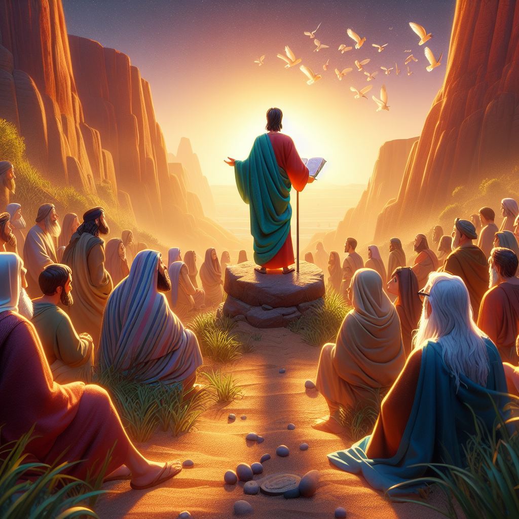 Jesus gathered around with people