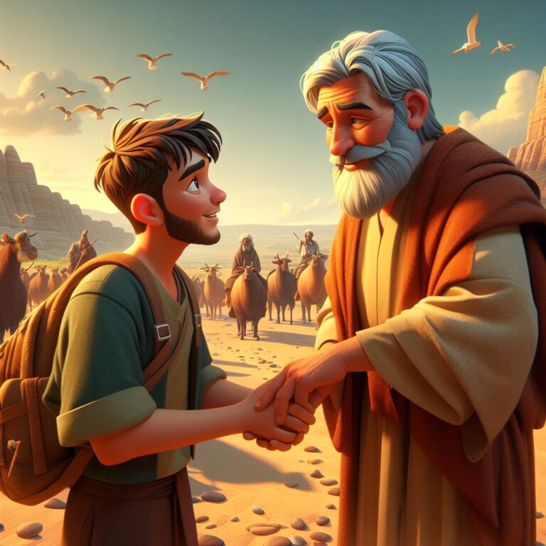 Father and son hand in hand, Bible story