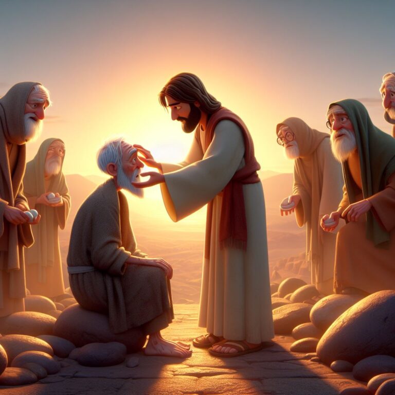 Jesus touching a sick person, Bible Story