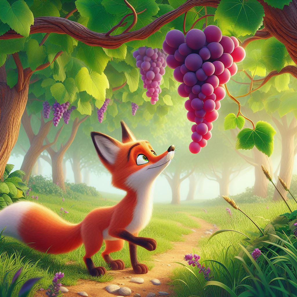 fox looking at grapes