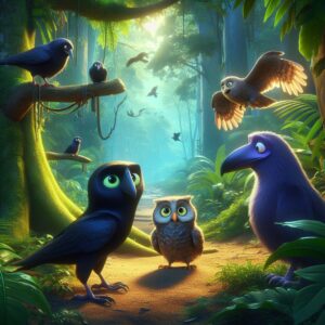 Owls and crows in jungle
